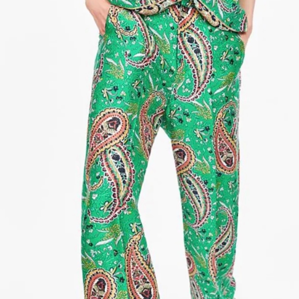 Zara green paisley print pants